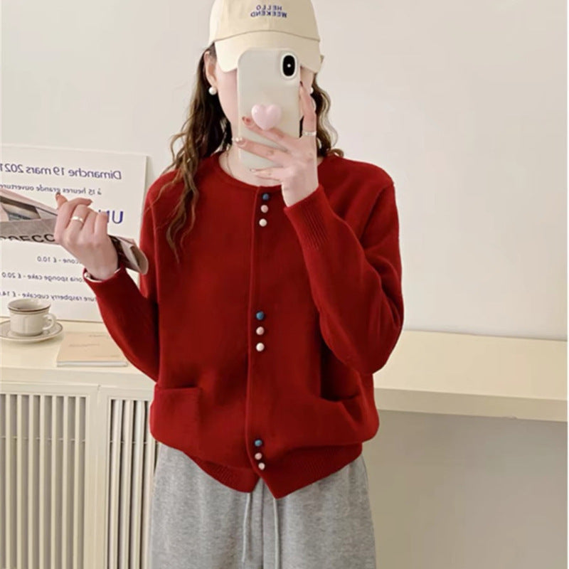 Fashion Loose And Lazy Style Round Neck Knitted Cardigan Top