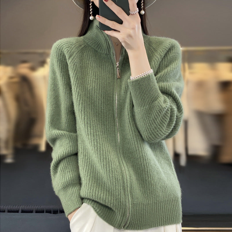 Solid Color Striped Turtleneck Zipper Sweater Sweater