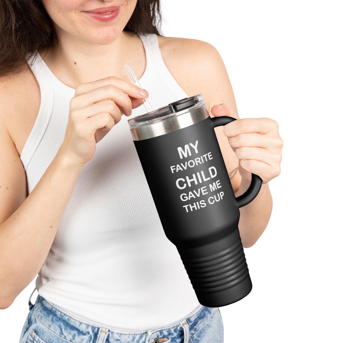 Favorite Child Insulated Travel Mug, Large Coffee Cup for Parents, Funny Mom Dad Gift Idea, Personalized Thermal Tumbler, Custom Quote