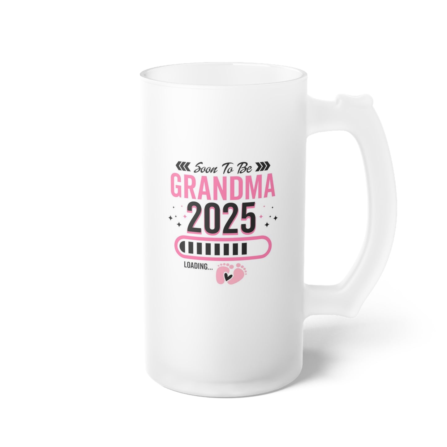 Grandma 2025 Frosted Glass Beer Mug - Personalized Gift for Grandma, Custom Frosted Glass Cup, Birthday Present for Grandma, Family