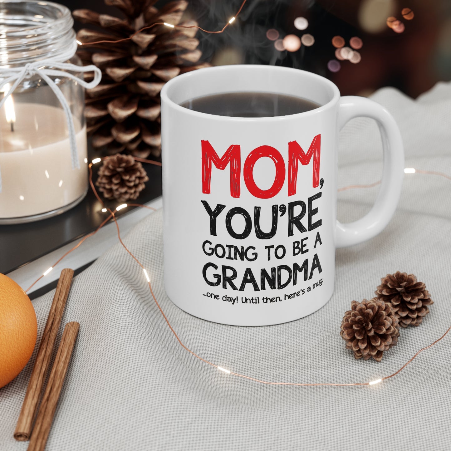 Grandma Announcement Mug, Pregnancy Reveal Gift, Baby Announcement Mug, New Grandma Gift, Pregnancy Announcement Mug, Red Mom Mug, Grandma