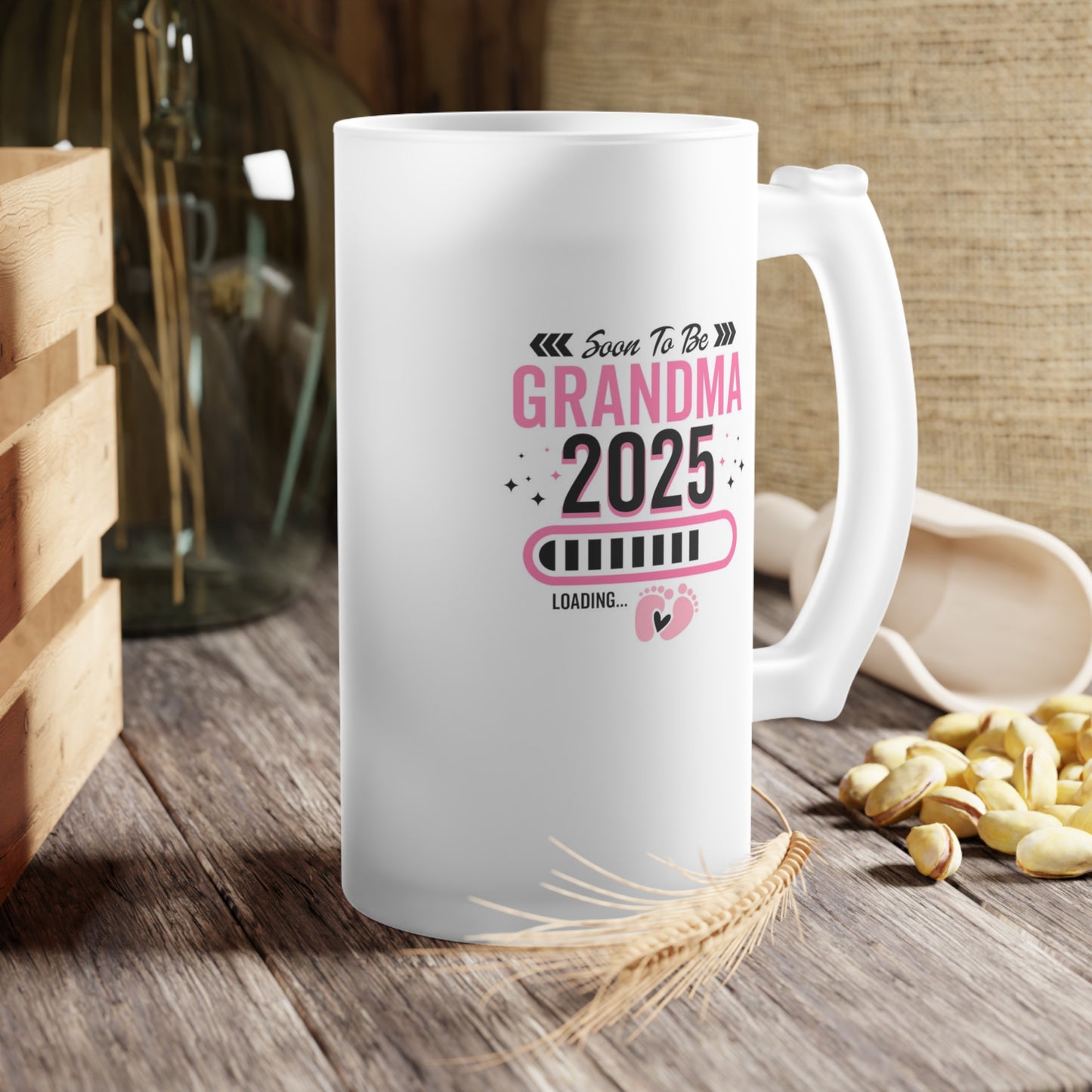 Grandma 2025 Frosted Glass Beer Mug - Personalized Gift for Grandma, Custom Frosted Glass Cup, Birthday Present for Grandma, Family