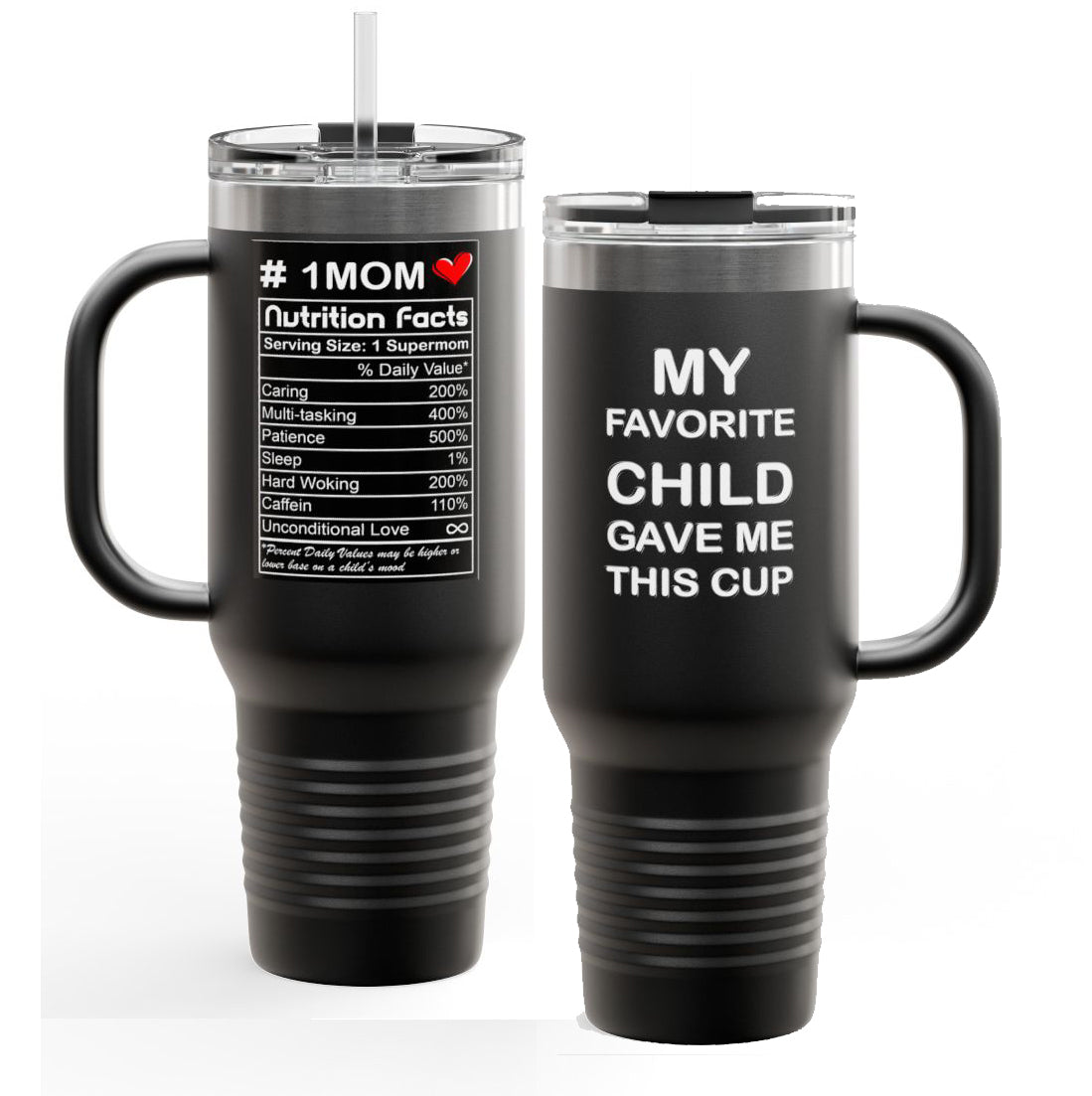 Favorite Child Insulated Travel Mug, Large Coffee Cup for Parents, Funny Mom Dad Gift Idea, Personalized Thermal Tumbler, Custom Quote