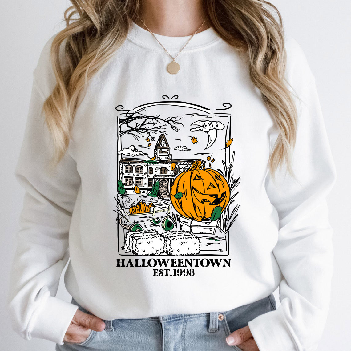 Female Halloween Printed Crew Neck Sweatshirt