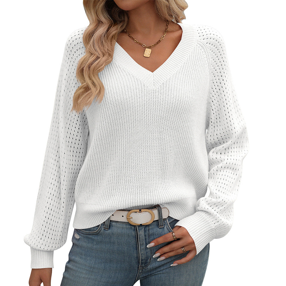 Women's Hollow Out V-neck Long Sleeve Fashion Sweater