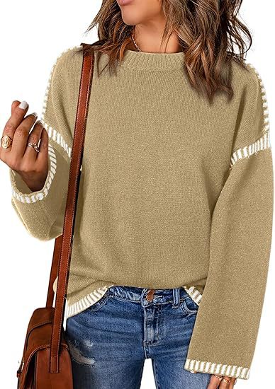 Solid Round Neck Pullover Sweater Autumn And Winter Loose Long Sleeve Tops For Women Clothing