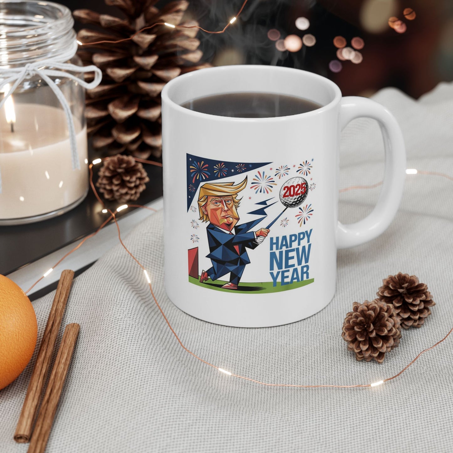 Trump Coffee Mug Cup Happy New Year 2025, 11 Oz, White Trump/Vance 2024 24 Trump Won, Trump Coffee Ceramic Mug, (11oz, 15oz)