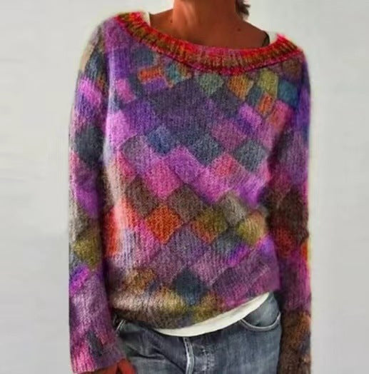 Women's Round Neck Multicolor Loose Fashion Pullover Sweater