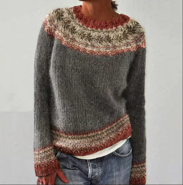 Women's Round Neck Multicolor Loose Fashion Pullover Sweater