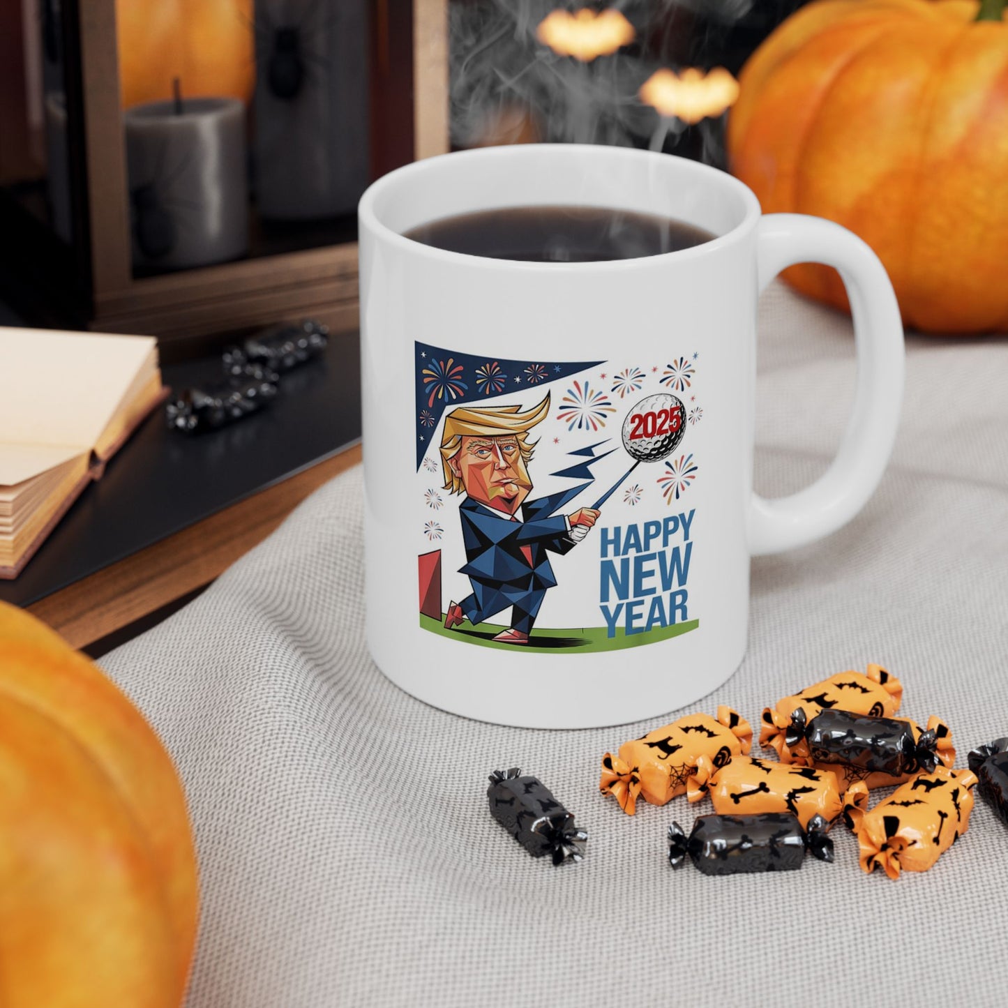 Trump Coffee Mug Cup Happy New Year 2025, 11 Oz, White Trump/Vance 2024 24 Trump Won, Trump Coffee Ceramic Mug, (11oz, 15oz)