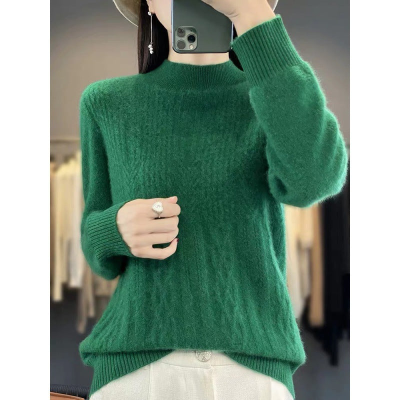 Autumn And Winter Mock Neck Sweater Fashion Pullover Solid Color Sweater