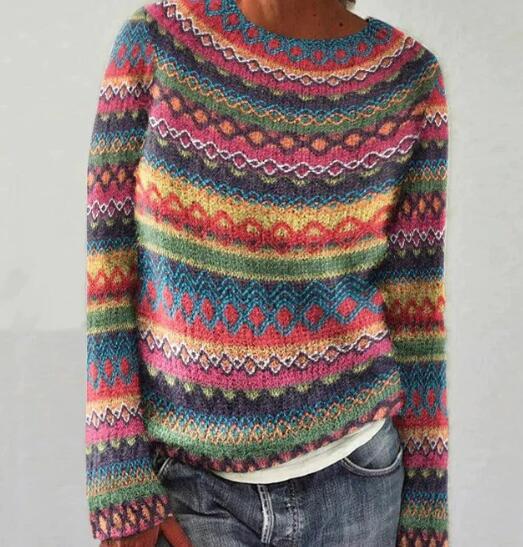 Women's Round Neck Multicolor Loose Fashion Pullover Sweater