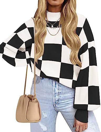 Women's Fashion High Collar Long Sleeve Striped Rib Sweater