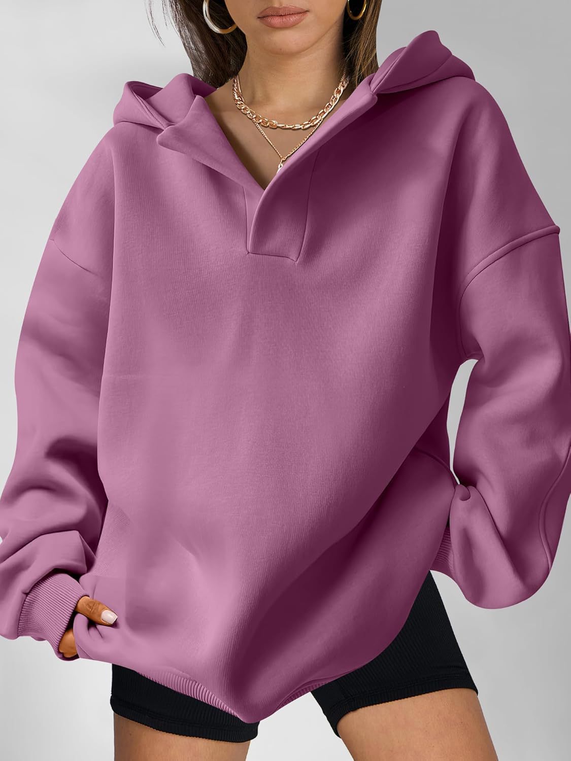 Women's Solid Color Hoodies Long Sleeve Hooded Solid Color Loose Sweater