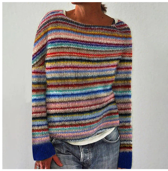 Women's Round Neck Multicolor Loose Fashion Pullover Sweater