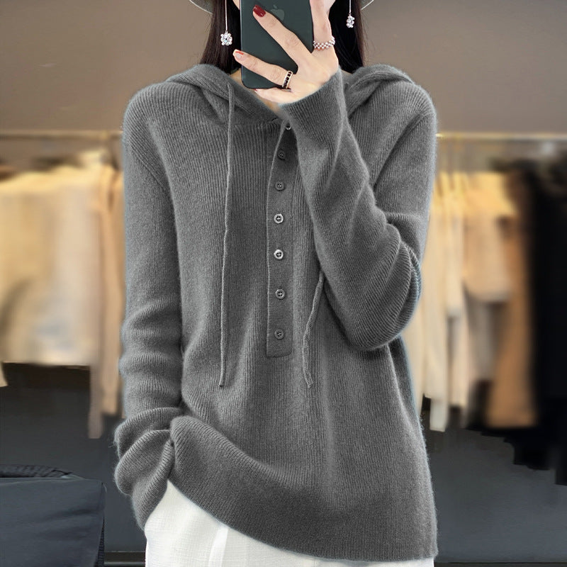 Ladies Hooded Knitted Loose Lazy Wool Coat