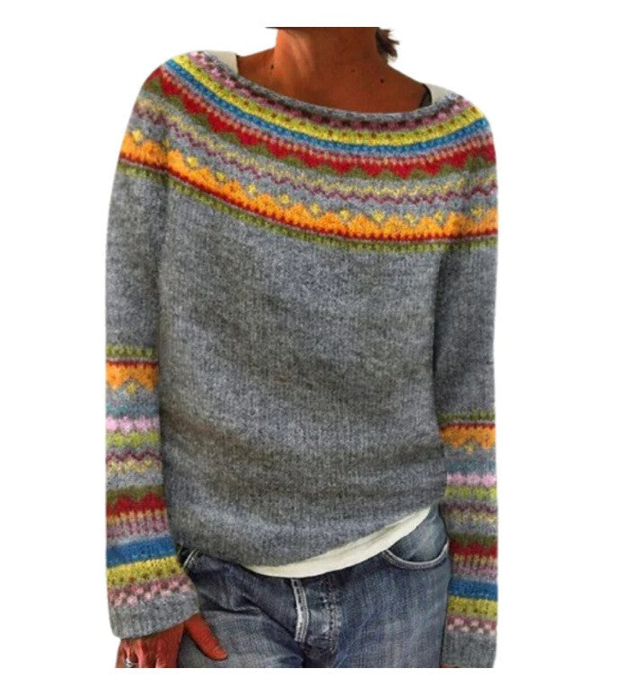 Round Neck Color Matching Loose And Fashionable Pullover Sweater