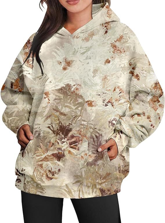 Women's Camouflage Hoodie Maple Leaf Print Oversized Sports Hoodie