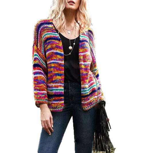 Striped Woolen Knitted Women's Loose Knitted Cardigan Thin Jacket