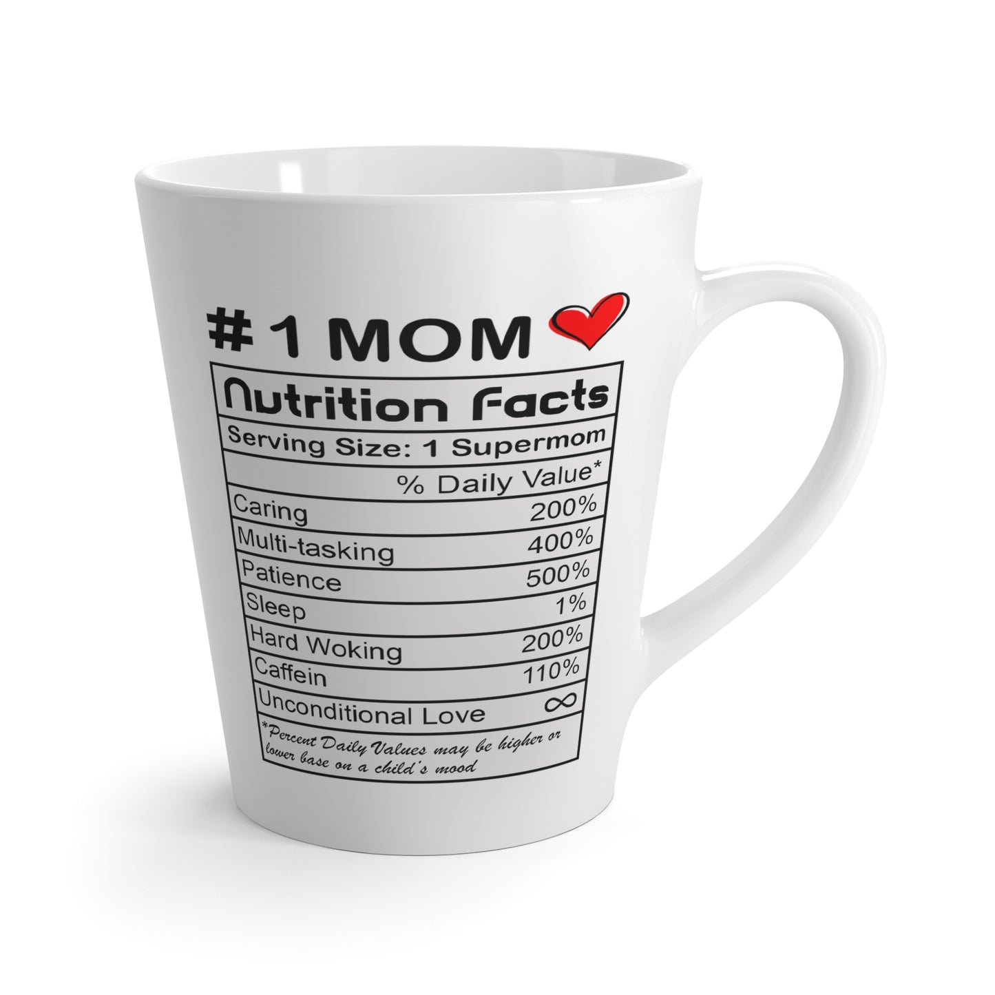 Latte Mug, #1 mom nutrition facts - Mother's Day Gift, Funny Coffee Cup, Best Mom Ever, Mom Birthday Present, Mother Appreciation Gift,