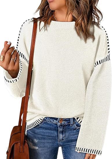 Solid Round Neck Pullover Sweater Autumn And Winter Loose Long Sleeve Tops For Women Clothing