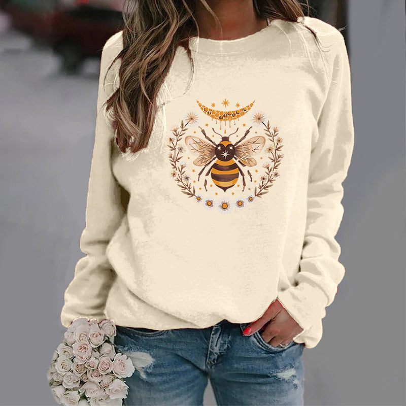 Women's Fashion Moon Bee Trendy Round Neck Sweater