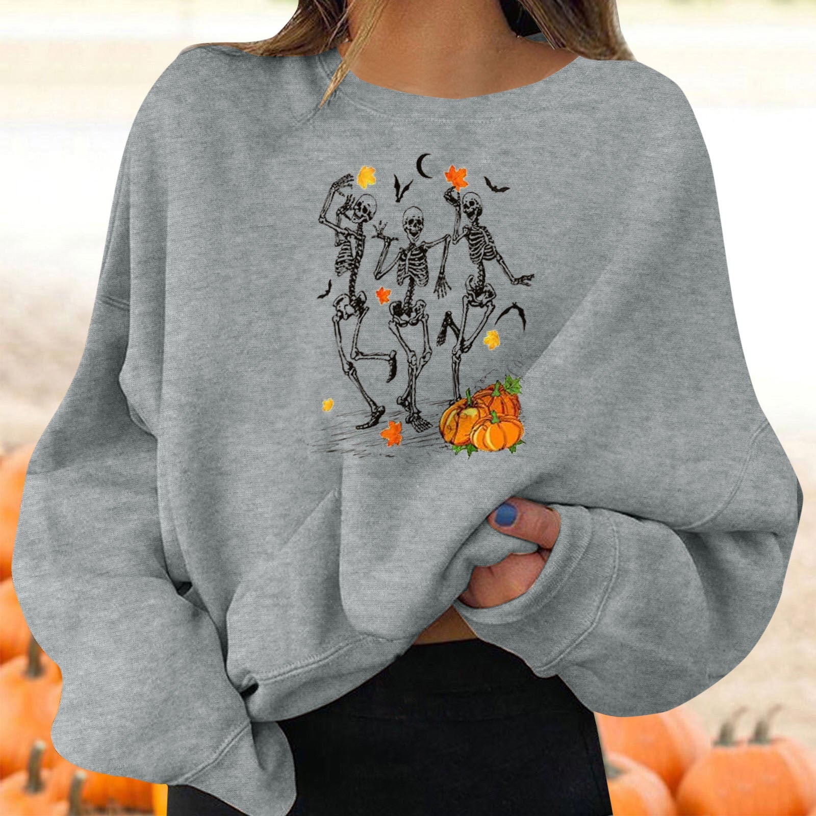 Female Halloween Printed Crew Neck Sweatshirt