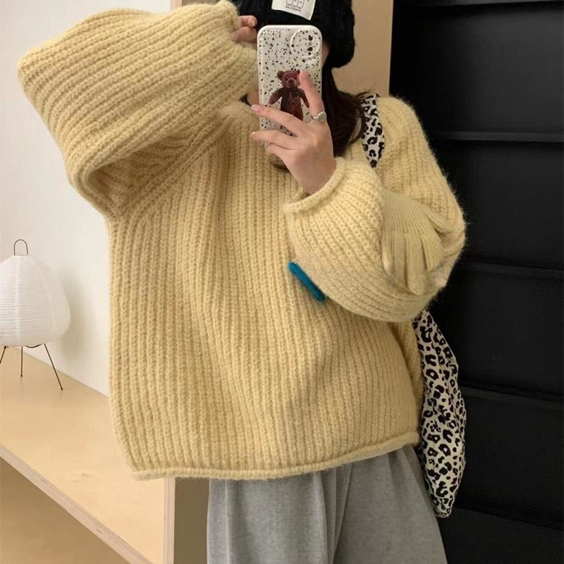 Idle Style Round Neck Sweater For Women