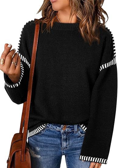 Solid Round Neck Pullover Sweater Autumn And Winter Loose Long Sleeve Tops For Women Clothing