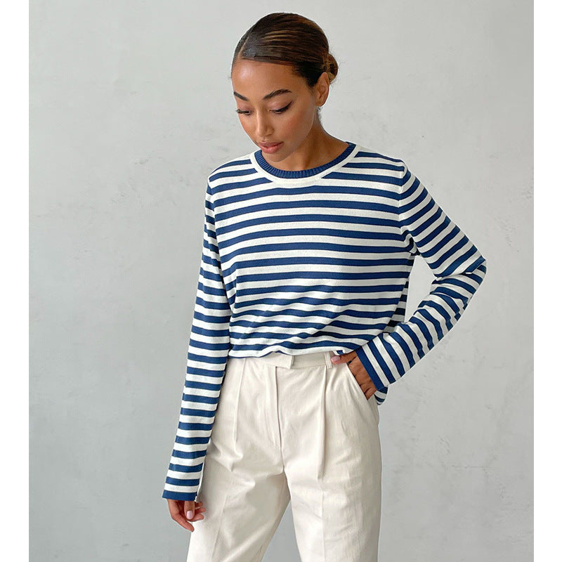 Round Neck Knitted Striped Sweater