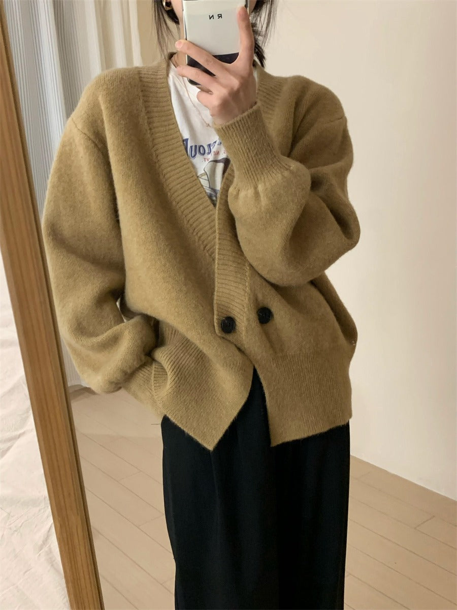 Knitted Cardigan Korean Style Solid Color Loose And Simple Knitwear Idle Style Women's Coat