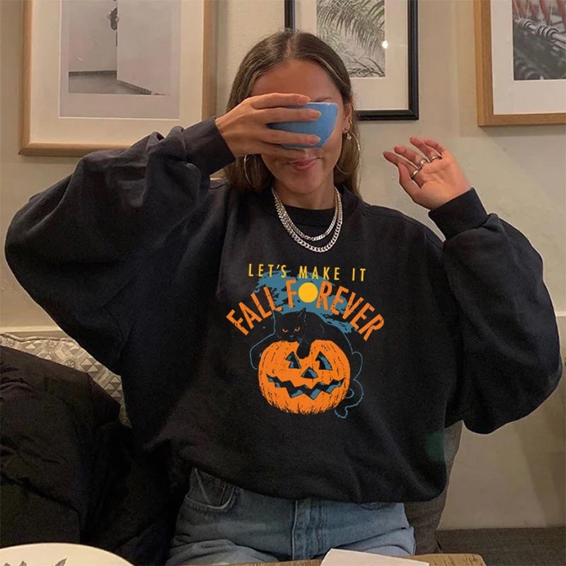 Female Halloween Printed Crew Neck Sweatshirt