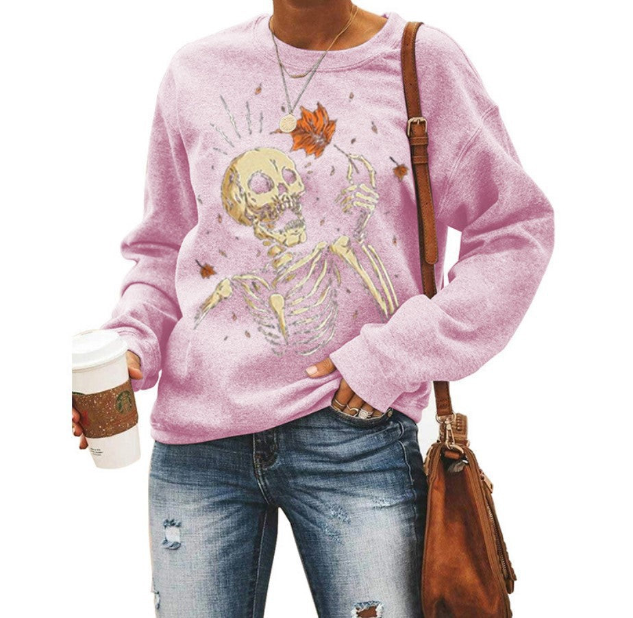 Female Halloween Printed Crew Neck Sweatshirt