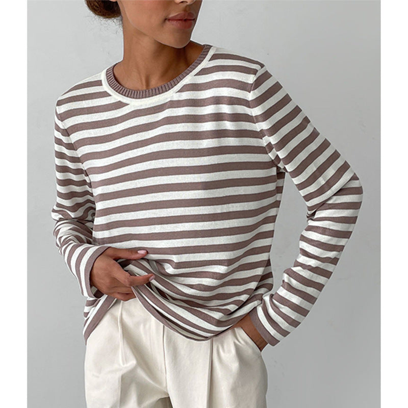 Round Neck Knitted Striped Sweater