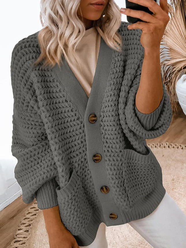 Fashionable And Casual Front Opening Long Sleeved Coarse Knitted Cardigan Sweater Jacket