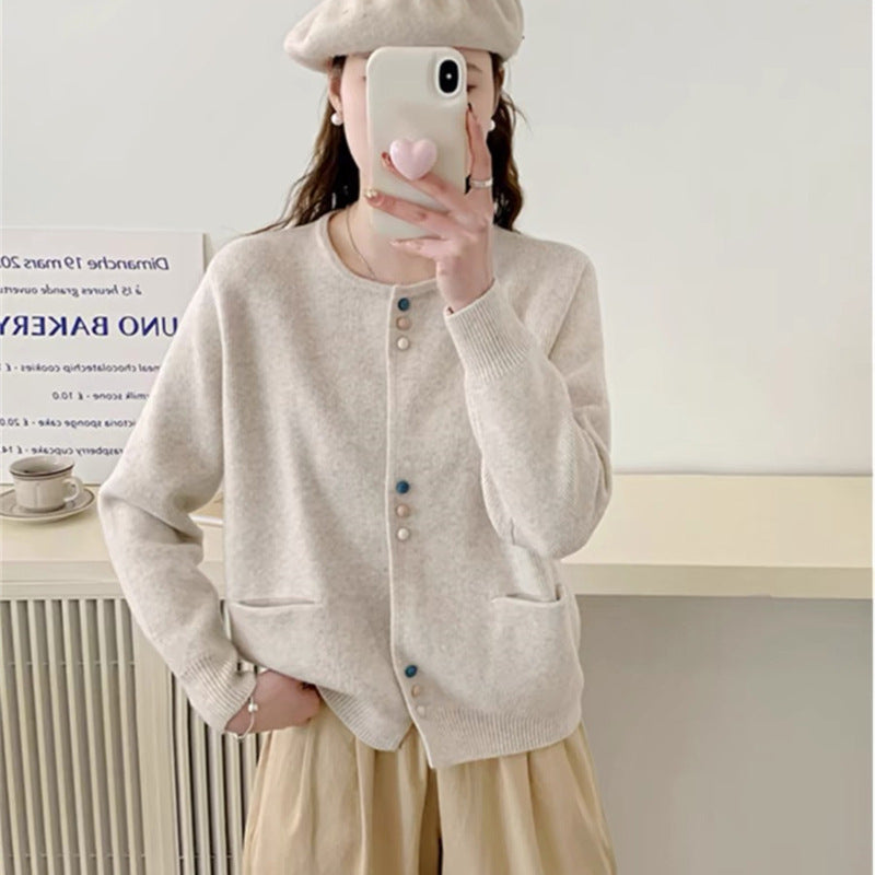 Fashion Loose And Lazy Style Round Neck Knitted Cardigan Top