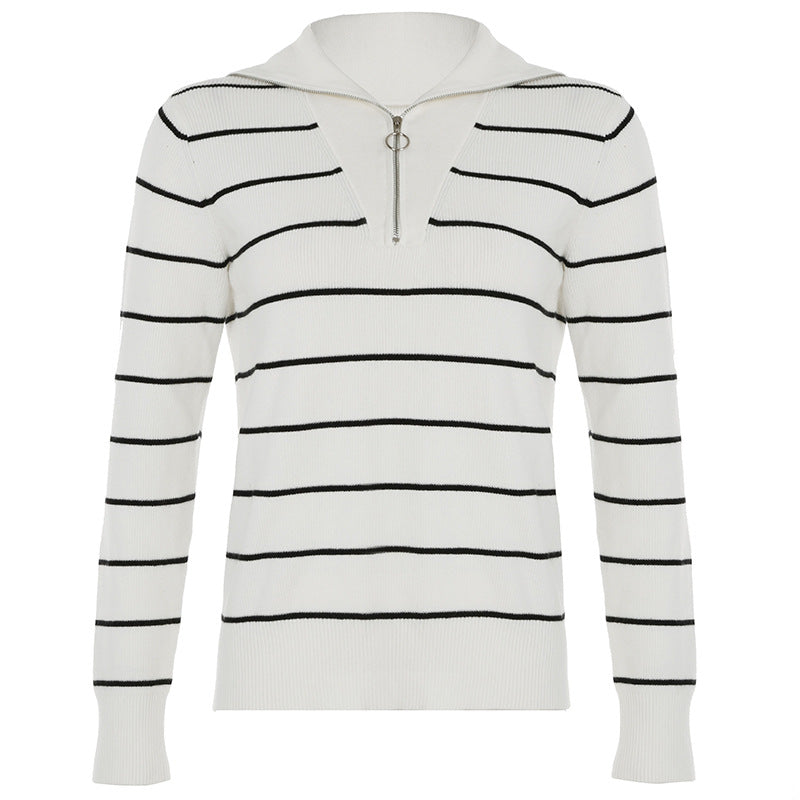 European And American Fashion Casual Striped Lapel Sweater